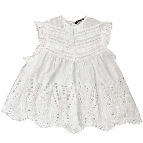 Zara Tops - Zara White Top Blouse Ruffle Sleeve Crewneck Romantic Style Formal Size XS